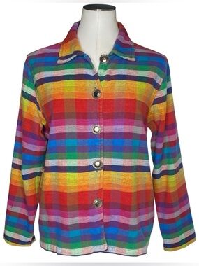 Vintage Rainbow Plaid Shirt Jacket size Large